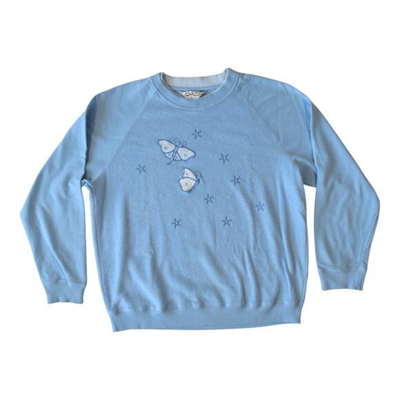 Vintage 90s BLAST Butterfly Embroidered Sweatshirt Pastel Blue – Size M - Picture 2 of 7